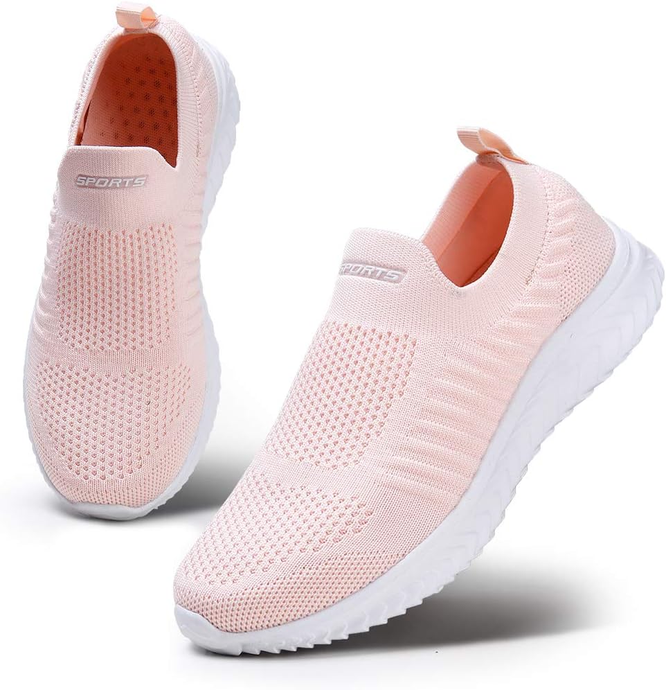 HKR Slip On Women Walking Shoes Breathable Knit Upper Memory Foam Insole Pink