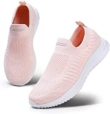 HKR Slip On Women Walking Shoes Breathable Knit Upper Memory Foam Insole Pink