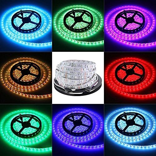 KOYA LED Flexible Strip Lights, Waterproof Adhesive Light Strips 50 LEDs RGB LED RGB Color Changing SMD 5050 Ribbon Kit with 44 Key Remote with Power Supply