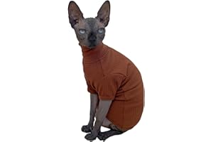 Kitipcoo Sphynx Hairless Cats Shirt Cat Turtleneck Sweater Long Sleeves Kitten T-Shirts for Sphynx Cornish Rex, Devon Rex, Peterbald (Coffee,M)
