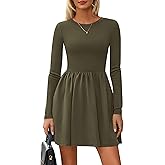 PRETTYGARDEN Women's Long Sleeve Mini Dresses 2026 Spring Casual Pleated A Line Party Cocktail Short Babydoll Dress Pocket