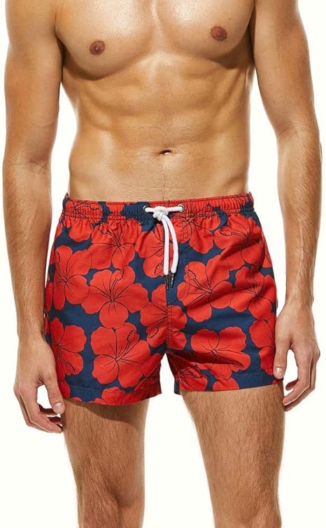 Amazon Co Jp ビーチパンツメンズショートパンツ メンズフラワースイミングショーツクイックドライプリントストレートスイムショーツトランクスビーチ サーフパンツ 水着 サーフパンツ 夏 速乾性 通気性 色 赤 サイズ S ホーム キッチン
