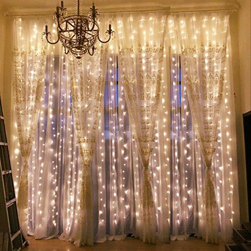 Outop Window Curtain Lights 304LED 9.8FT 8 Modes Fairy Lights for Party Wedding Garden Home (Warm White)