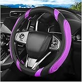 Zpana Car Steering Wheel Cover, Leather Full Surround Sports Style Vehicle Steering Wheel Protector with Anti-Slip Lining, Automotive Interior Accessories, Universal Fit (Purple)