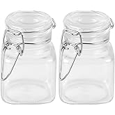 MIDELONG Spice Jars, 3oz Square Glass Jars with Hinged Glass Lid, Empty Spice Containers, Leak Proof Rubber Gasket for Home K