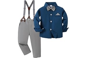 CARETOO Toddler Boy Clothes Suit Gentleman Wedding Outfits Kids Formal Dress Shirt Bowtie Long Suspender Pants Overalls 1-5T