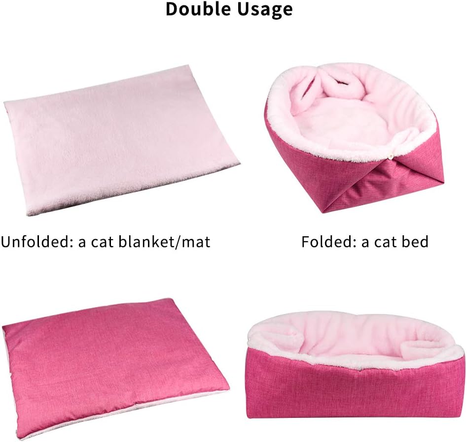 YUNNARL Furry Cat Bed/Mat (Convertible) Self-Warming Cat Mat Light Weight Fur Pet Bed for Cats, Puppy Cat Bed Mat Machine Washable Puppy Bed Best for Indoor Cats Houses, Floor, Car Back Seat Pink : Pet Supplies