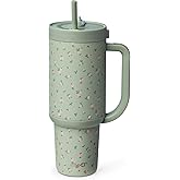 Ello Oasis 40oz Insulated Stainless Steel Tumbler with Straw, Full Bloom | Insulated stainless steel cup with handle, retract