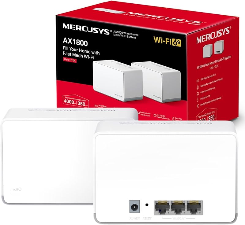 MERCUSYS Halo H70X WiFi 6 Mesh System (2-Pack) 1800Mbps Dual Band Gigabit Ports