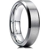 King Will 6mm Men's Silver Wedding Ring - Brushed Matte Surface, Beveled Polished Edge, Comfort Fit Size13.5