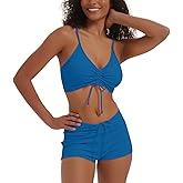 meioro Solid Swimsuit for Women Tie Front Shorts Bikini Two Piece Swimwear Athletic Bathing Suits High Waist Swimming Suit