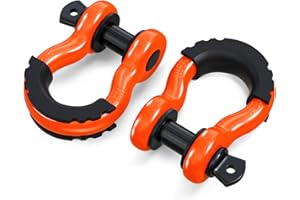 ORCISH 2PK D Ring Shackle, 42,000lb Break Strength, D Ring Shackles 3/4 inch with Black Isolator Washer and 7/8" Screw Pin, Tow Shackles, Soft Shackle Kit for Off-Road Jeep Truck Vehicle Recovery