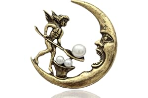 Q&Q Fashion Antique Tribal Angel Fairy Feeding Moon Cresent Simulated - Pearl Baroque Lapel Brooch Pin
