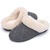 GOEWY Fuzzy Slippers for Women Indoor and Outdoor Plush with Memory Foam Anti-Skid Sole Cozy House Slipper Soft Bedroom Shoes Slip On Gifts for Women Mom Her Ladies
