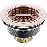 KONE Copper Sink Drain 3.5 Inch Kitchen Sink Drain Assembly Stainless Steel Sink Strainer Sink Stopper Antique Copper Basket Strainer for 3-1/2 Inch Commercial Kitchen Sink