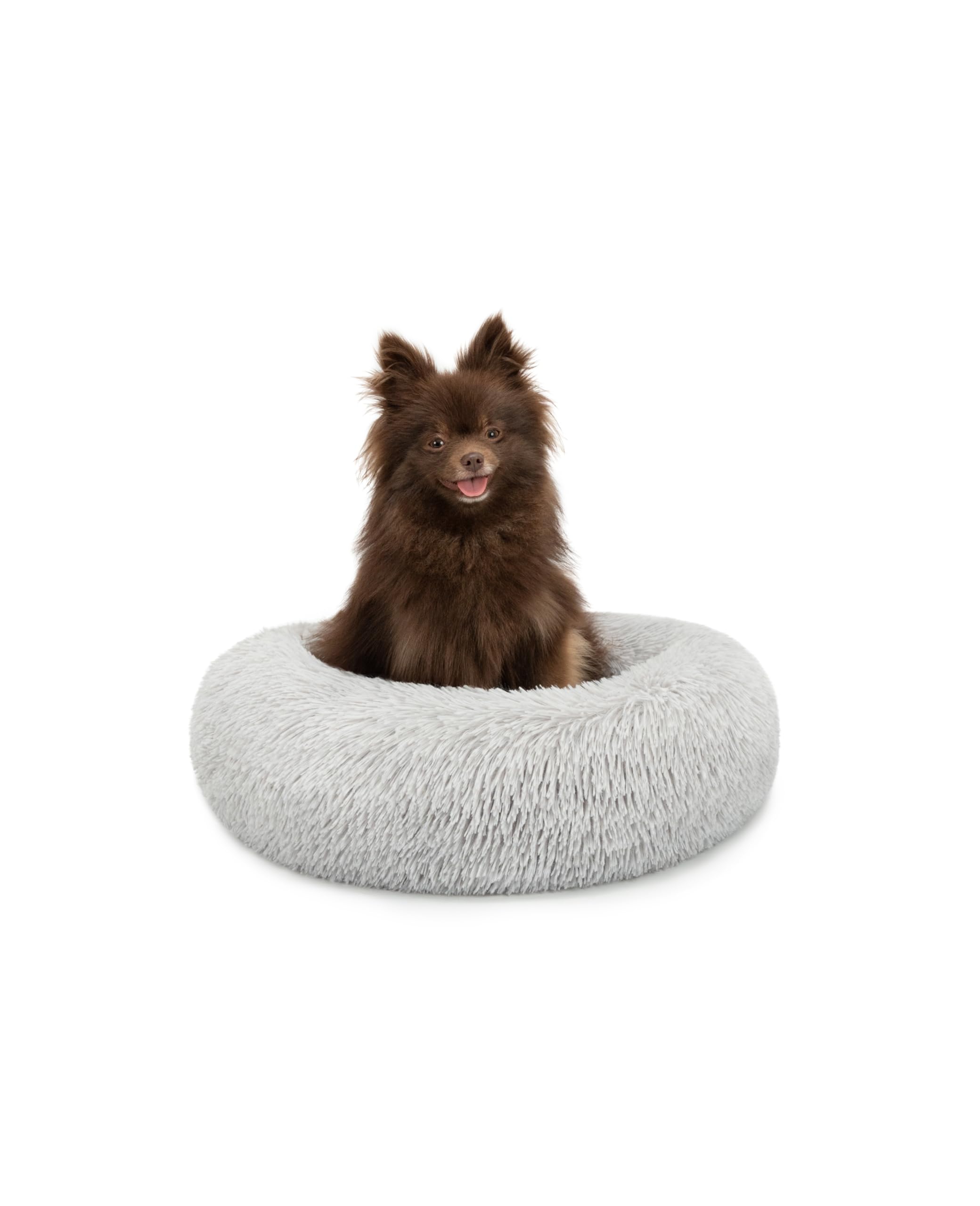 lionto Donut bed for dogs and cats, fluffy round dog bed for small and large pets, Ø 40 cm, soft cat bed made of cuddly plush, dog cushion with extra thick filling, light grey