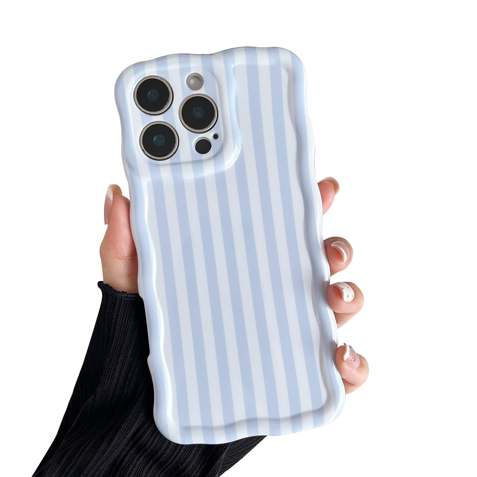 Photo 1 of *2 pack* Sayoaho Compatible with iPhone 15 Pro Case, Fashion Cute Wavy Curly Frame Striped Aesthetic Design for Women, Soft TPU Shockproof Phone Case for iPhone 15 Pro 6.1 inch, White