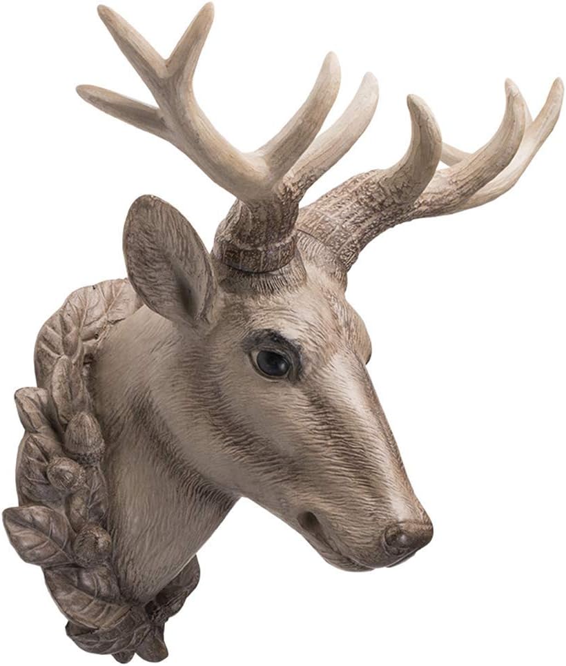 LIUSHI Deer Head Sculpture, Stag Horn Wall Hanging Trophy Wall Statue