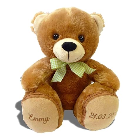Plüschbär Emmy individuell bestickt, knuddeliges Stofftier individualisiert mit eigenen Daten, Geschenk mit Namen, kuschelige
