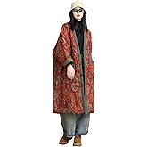 LUZU JUNU Women's Printed Quilted Coats Casual Vintage Cardigan Bohemia Long Jacket Fall Winter Button Outwear