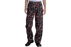 NIDEEN Men’s and Women's Baggy Printed Chef Pants Kitchen Uniforms with Elastic Waist Floral Restaurant Work Pants