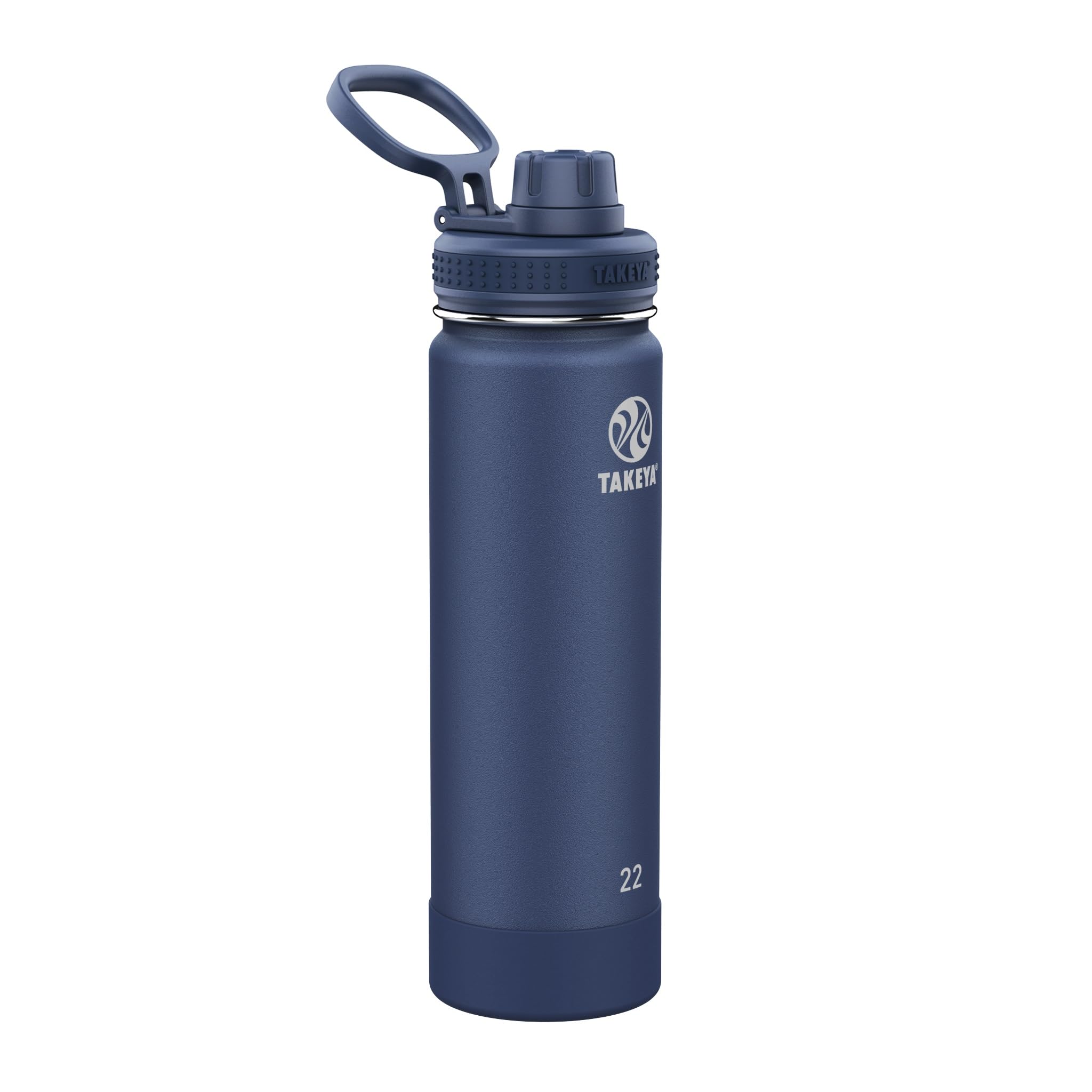 Takeya Actives Stainless Steel Water Bottle, Insulated Spout Lid, Keeps Drinks Cold 24 Hrs, Leakproof, Durable, Dishwasher Safe, Ideal for Gym, Travel, Fits Most Cup Holders, 22 oz/Midnight Blue