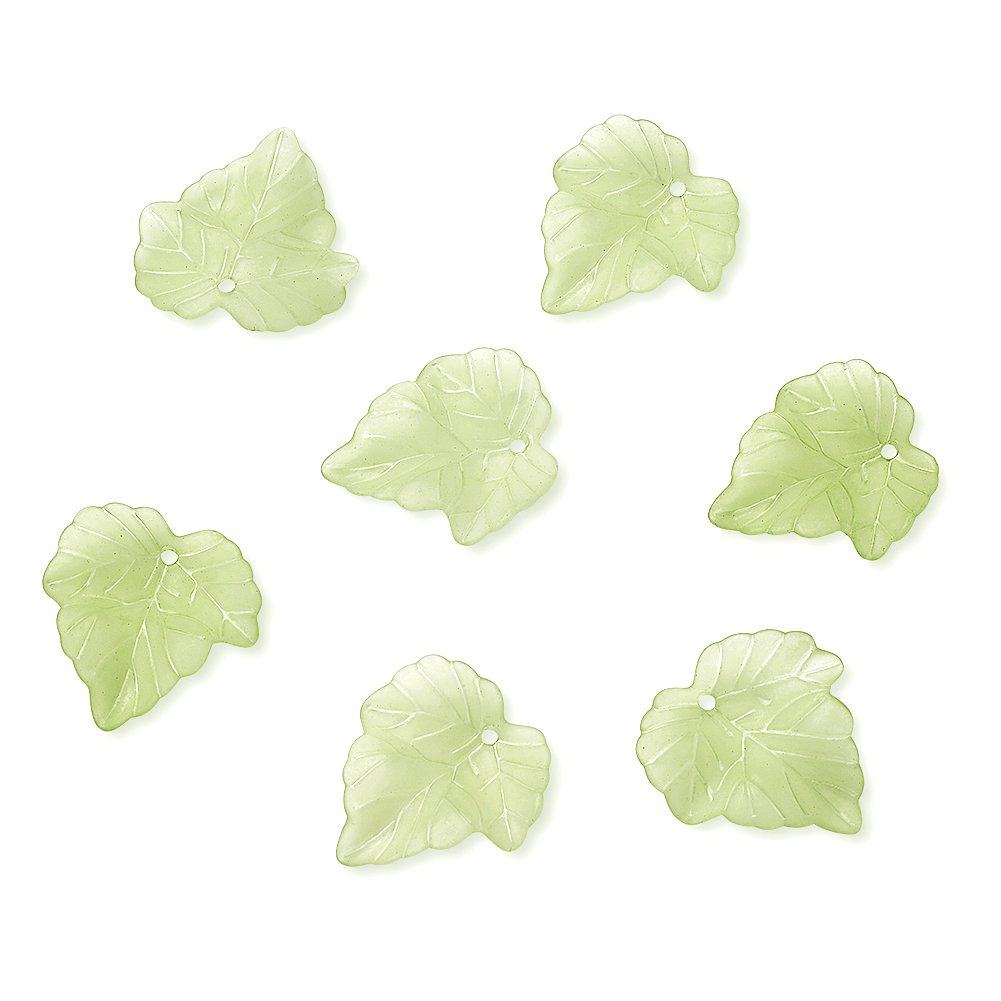 Craftdady 100pcs Frosted Acrylic Leaf Pendants Transparent Plastic Bead Charm with Vein 24x22.5mm for DIY Jewellery Making Crafting, Lime Green — image 1