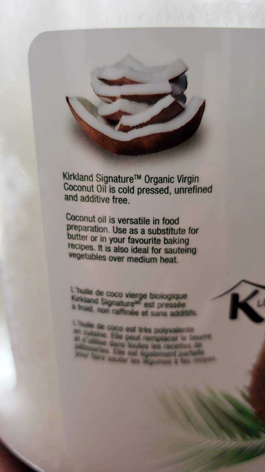Kirkland Signature Organic Virgin Coconut Oil Cold Pressed Unrefined