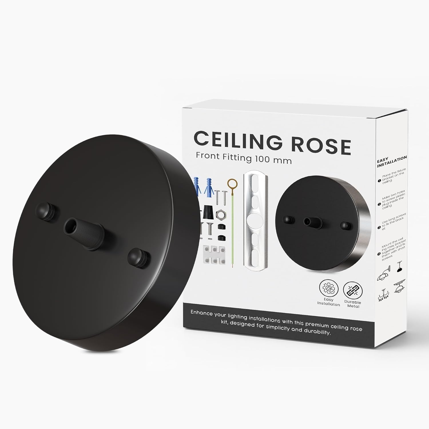 100mm Vintage Metal Ceiling Rose with Hook Ring Front Fitting Ceiling Hook for Single Point Drop Outlet Plate Durable Antique Finish for Pendant Lights