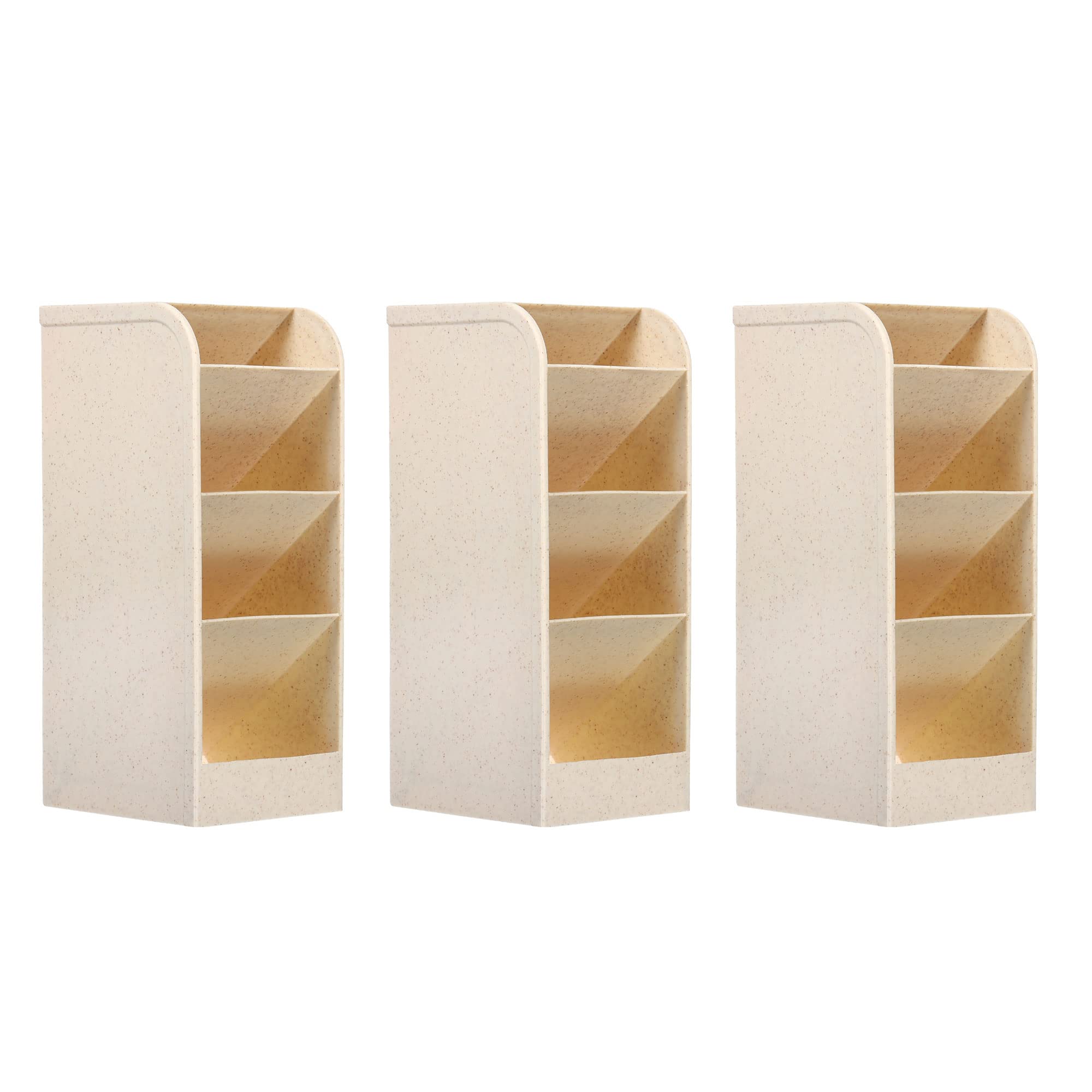 PATIKIL Pen Holders, 3 Pack Plastic 4-Slot Desk Organizer Pencil Storage Box for Office Home Supplies, Beige