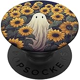 Vintage Ghost Sunflower Pattern Cute Halloween Floral Garden PopSockets Adhesive PopGrip