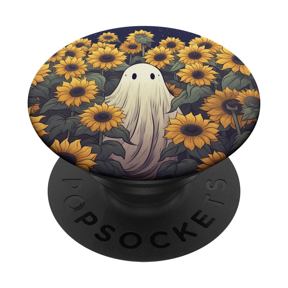 Vintage Ghost Sunflower Pattern Cute Halloween Floral Garden PopSockets Swappable PopGrip