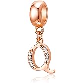 Rose Gold Letter Charms 925 Sterling Silver Initial A-Z Alphabet Beads Charm with CZ fit Pandora European Bracelet Gifts for Christmas Mothers Days