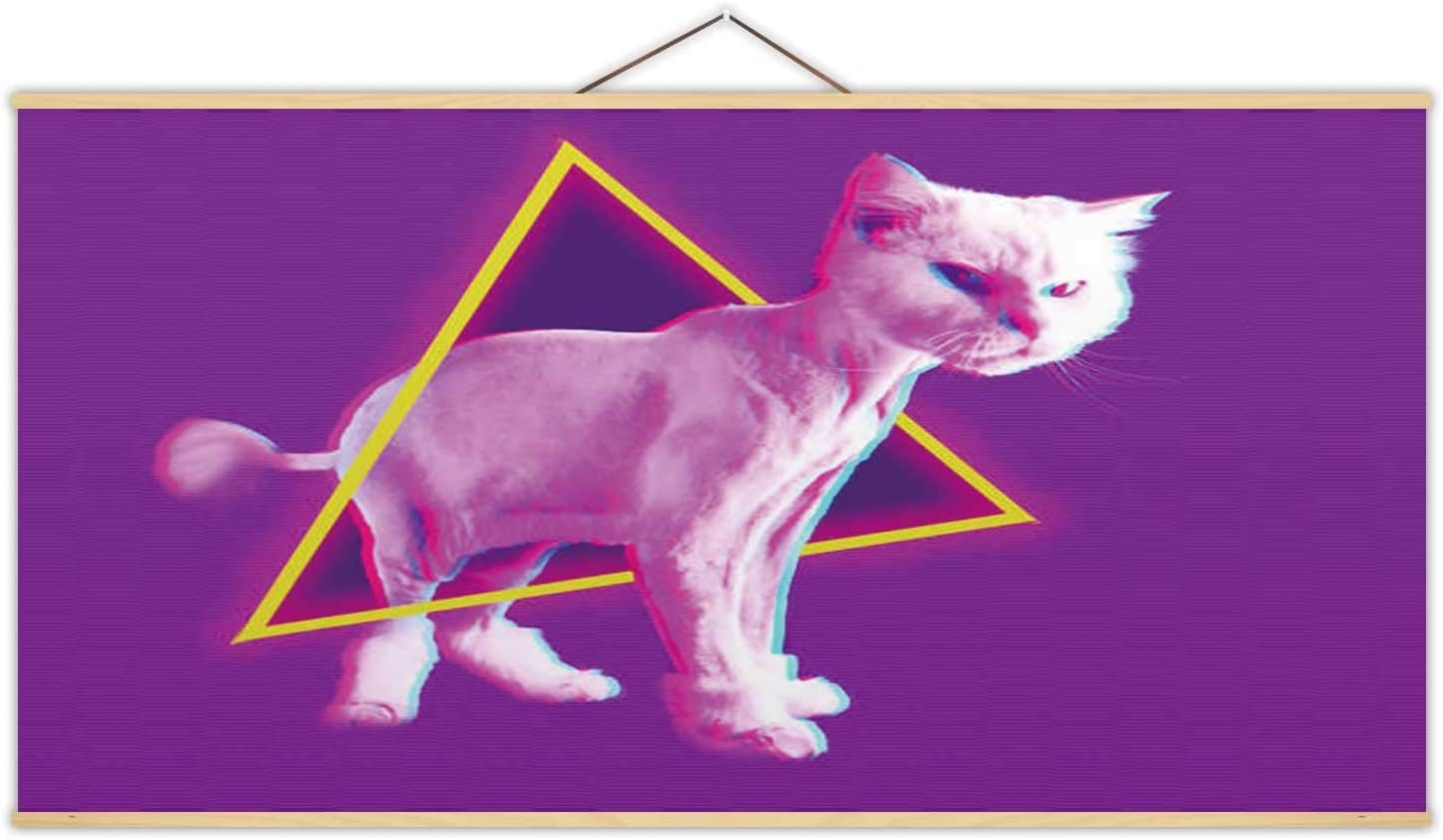 Hitecera Colorful Cat.Colorful Wave Synth Vaporwave Portrait of A Funny Cat.Concept Memphis Style Poster S.Russia,Decor Poster Psychedelic for Home 24X12In