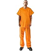 HOMELEX Orange Prison Costume Men Jumpsuit jailbird Halloween Inmate Outfit Jail Adult