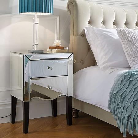 2 Drawer Bedside Table Happy Beds Palermo Mirrored Silver Wood Traditional Nightstand 67cm X 48cm X 34cm Amazon Co Uk Kitchen Home
