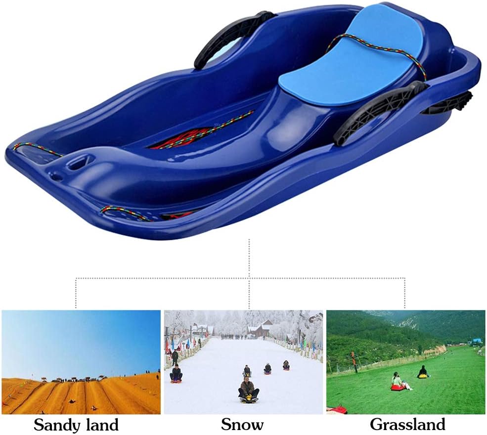 Creatsnow Snow Sled Kids Winter Toboggan with Brakes Anti-Slip Foot Panels - Plastic Snow Sled Baby Pull Sled Sand Grass Skiing Snowboard Boat Sleigh for Kids
