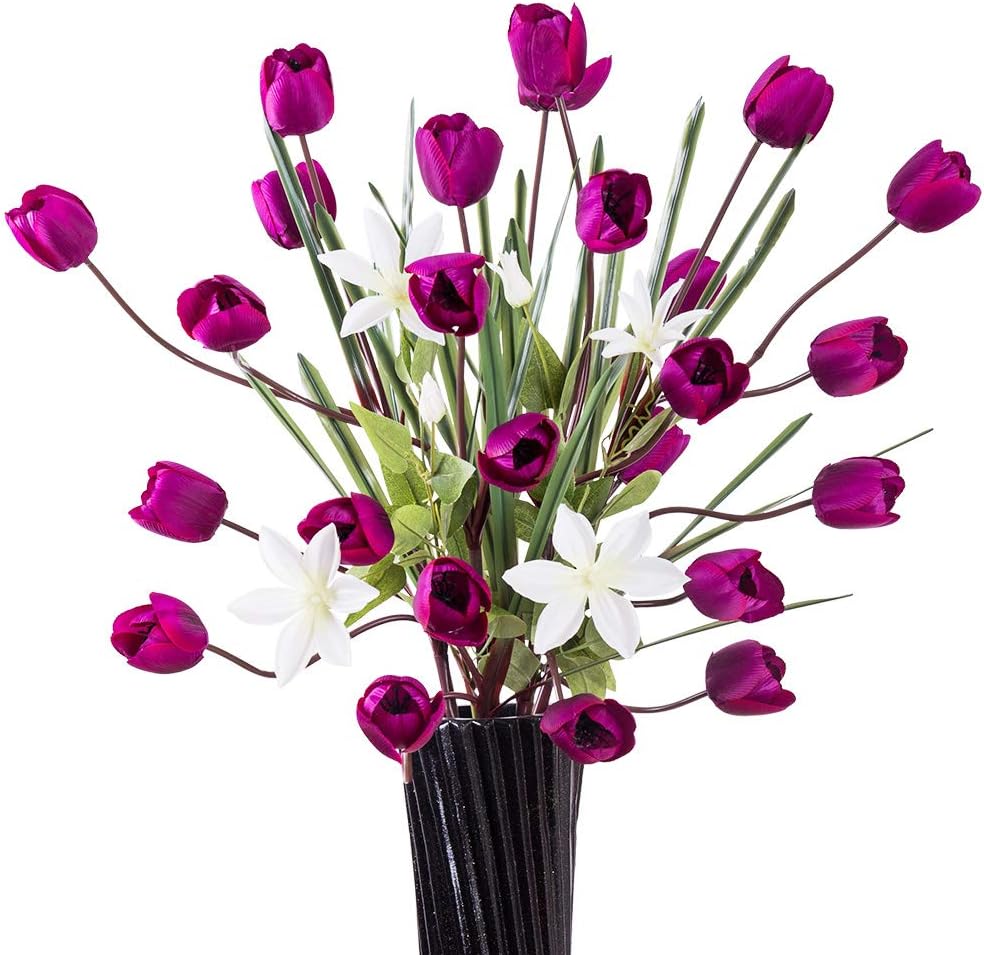 YILIYAJIA Artificial Tulips Silk Flowers Bouquet Arrangement Long Stem Tulips Artificial Flowers Floor Flowers for Wedding Party Patio Decoration,40''(Purple)