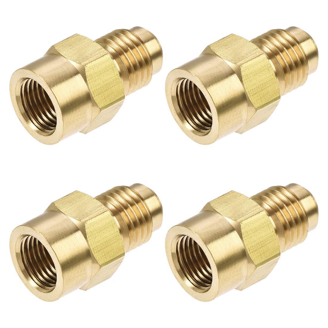 sourcing map Brass Pipe Fitting, 7/16"-20UNF Flare Male to 1/8NPT Female Thread, Tubing Adapter Hose Connector, for Air Conditioner Refrigeration, 4Pcs