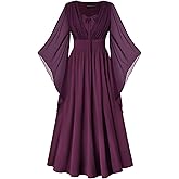 SCARLET DARKNESS Renaissance Dress Women Bell Sleeve Fairy Dresses Witch Costume Split Maxi Dress with Pockets