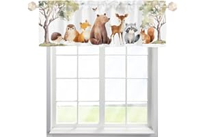 HawSkgFub Baby Boy Girl Animals Nursery Curtains Valance 54 x 18, Unisex Bear Fox Deer Bunny Short Half Topper Window Treatments Rod Pocket, Kids Toddler Bedroom Playroom Home Kitchen Decor