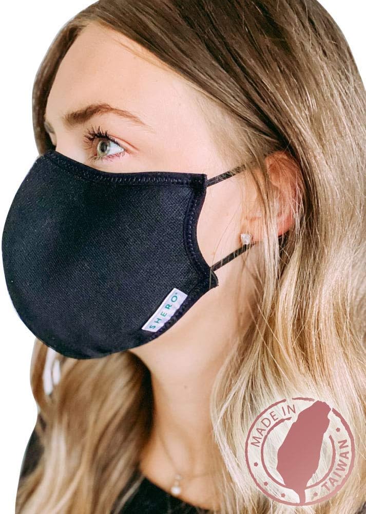Shero 4-Layer Copper-Infused Reusable Face Mask With Nose Wire, Washable and Breathable Filtered Face Mask, (Black, M/L)