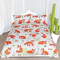 ARIGHTEX Woodland Fox Bedding Cartoon Forest Fruits Duvet Cover Romantic Orange Foxes Comforter Set Kids Nature Duvet Cover (Twin)