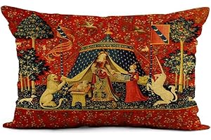 Feiiiemi Throw Pillow Cover 12x20 Inch Doodlefly Lady and The Unicorn Medieval Middle Ages Medievel Home Decor Pillowcase Lum