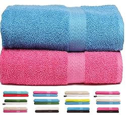 See Trident 2 Pieces 450 GSM Cotton Bath Towel Combo Set, Pink & Sky Blue Details