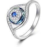 VONALA Evil Eye Ring Sterling Silver Blue Eyes Crystal Ring Luck Amulet Ojo Turco Evil Eye Jewelry Gift for Women