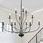 Black Chandelier 12 Light, Large Modern Farmhouse Chandeliers for Dining Room, Industrial Candle Pendant Lighting Fixture for