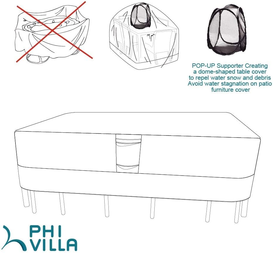 PHI VILLA Patio Table & Chairs Set Cover, Water Resistant Outdoor Furniture Dinning Set Covers with Pop-up Supporter, Rectangular/Oval, X-Large: Furniture & Decor