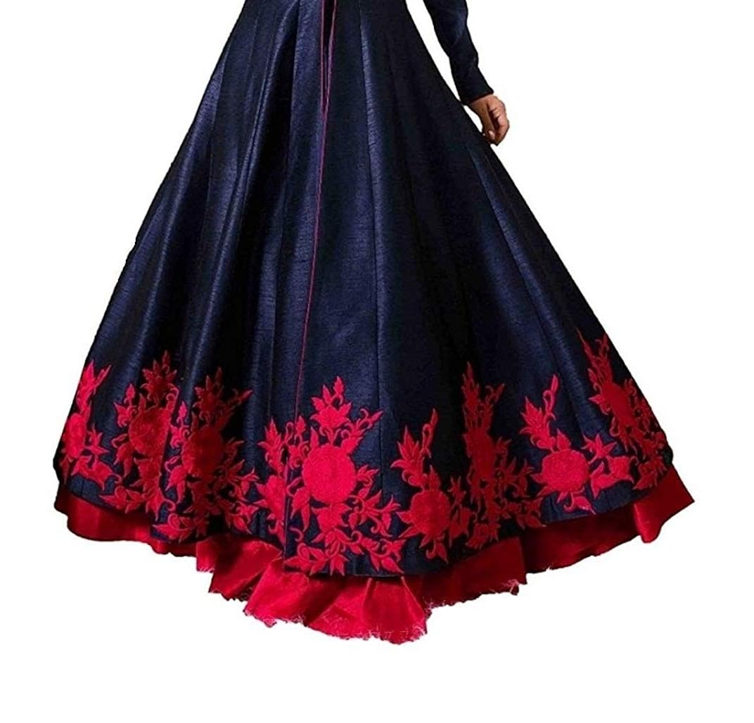 bridal4fashion women's silk embroidered anarkali semi-stitched gown with duptta (free size)