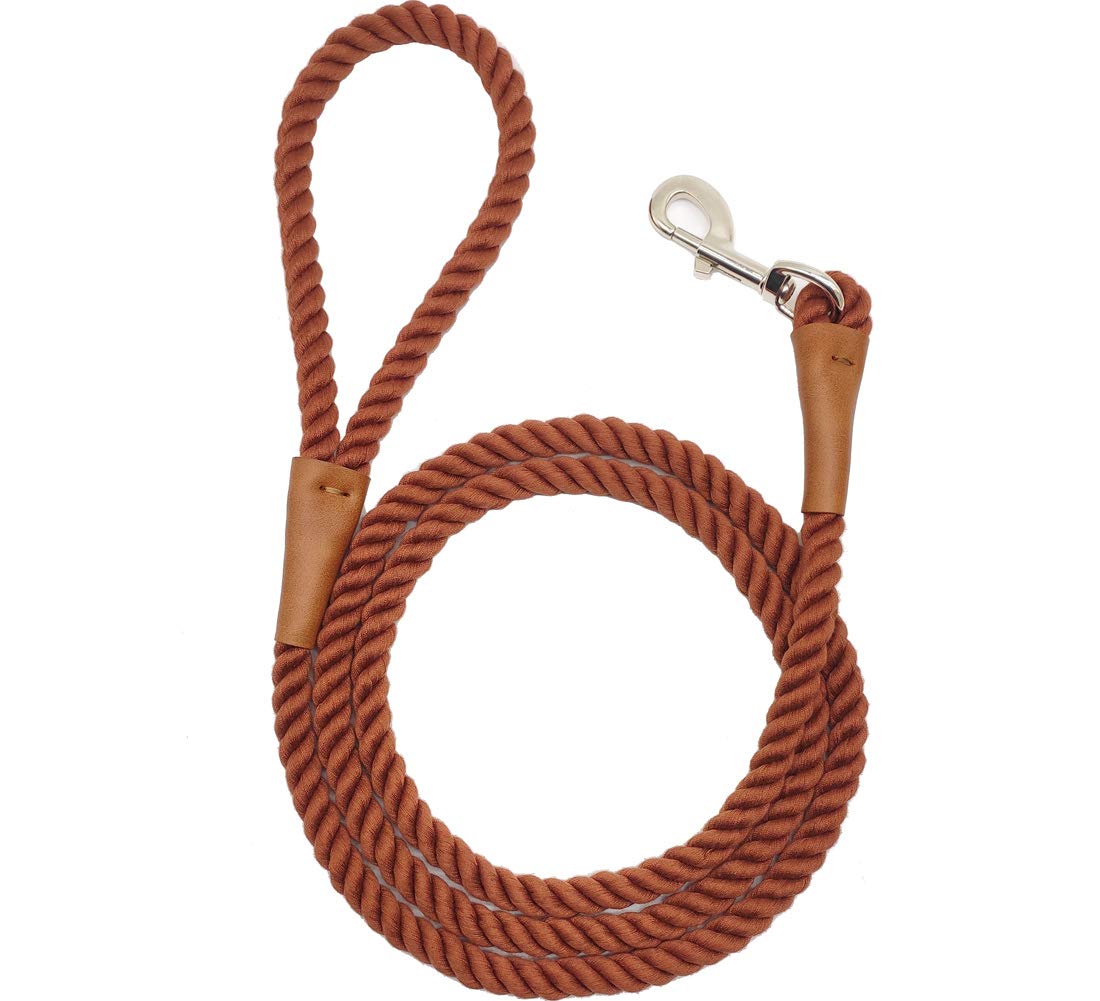YUCFOREN 6FT Chew Dog Leash Braided Rope 1/2" Diam with Leather Tailor Heavy Duty Metal Sturdy Clasp for Small Medium Large Dogs